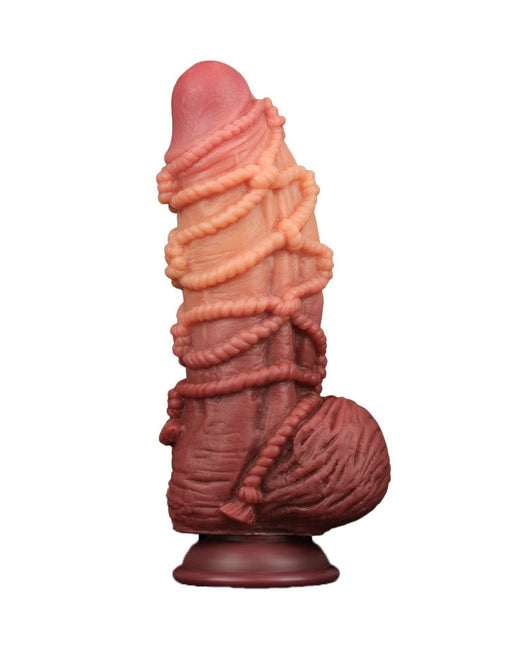 LoveToy - XXL Extreme Dildo met Touw Motief - Lengte 24 cm - Bruin/Lichte Huidskleur