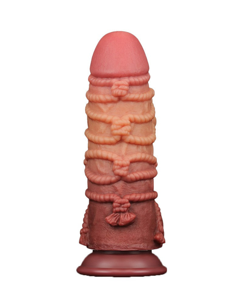 LoveToy - XXL Extreme Dildo met Touw Motief - Lengte 24,5 cm - Bruin/Lichte Huidskleur