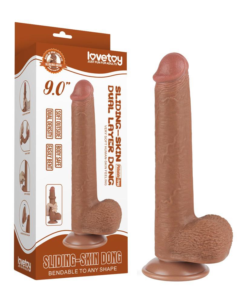 LoveToy - Dildo Met Sliding Skin Technologie - 22 x 3.7 cm - Verwijderbare Zuignap - Medium Huidskleur