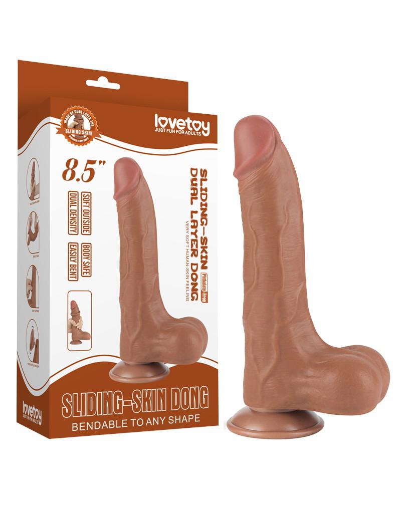 LoveToy - Dildo Met Sliding Skin Technologie - 22 x 4.3 cm - Verwijderbare Zuignap - Medium Huidskleur