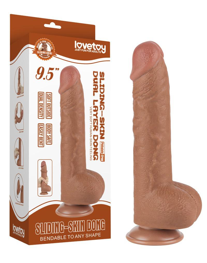 LoveToy - Dildo Met Sliding Skin Technologie - 24 x 4.3 cm - Verwijderbare Zuignap - Lichte Huidskleur