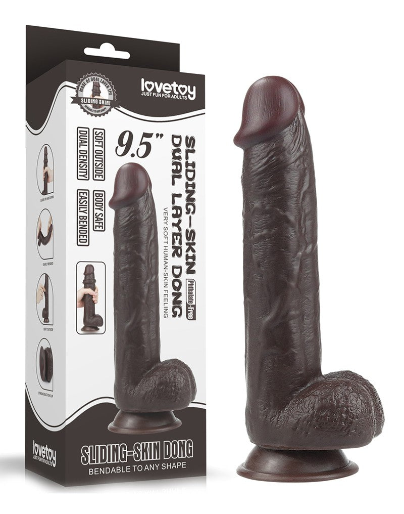 LoveToy - Dildo Met Sliding Skin Technologie - 24 x 4.5 cm - Bruin
