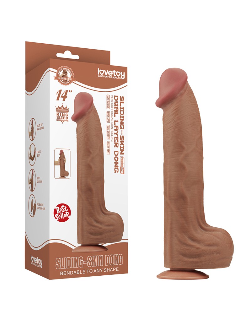 LoveToy - Sliding Skin Dildo - Lengte 36 cm - Bruin