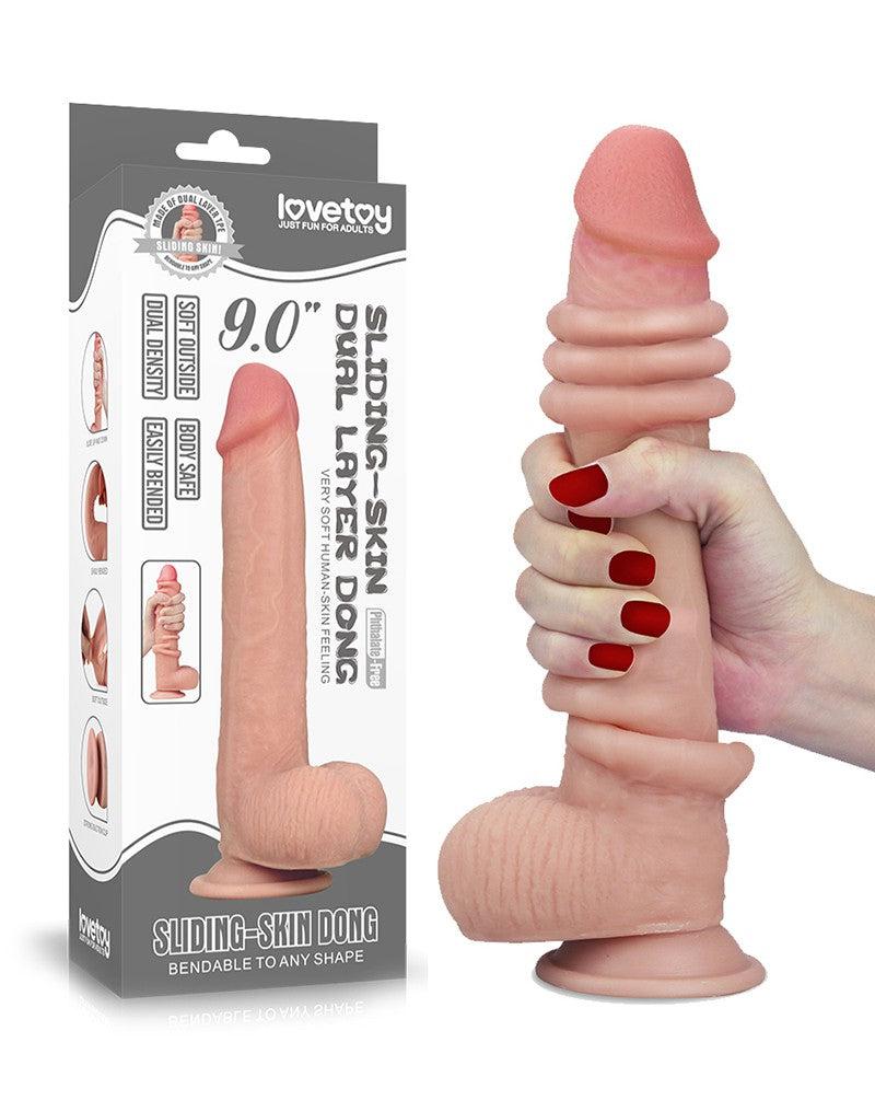 LoveToy - Sliding Skin Dildo - Lengte 23 cm - Lichte Huidskleur