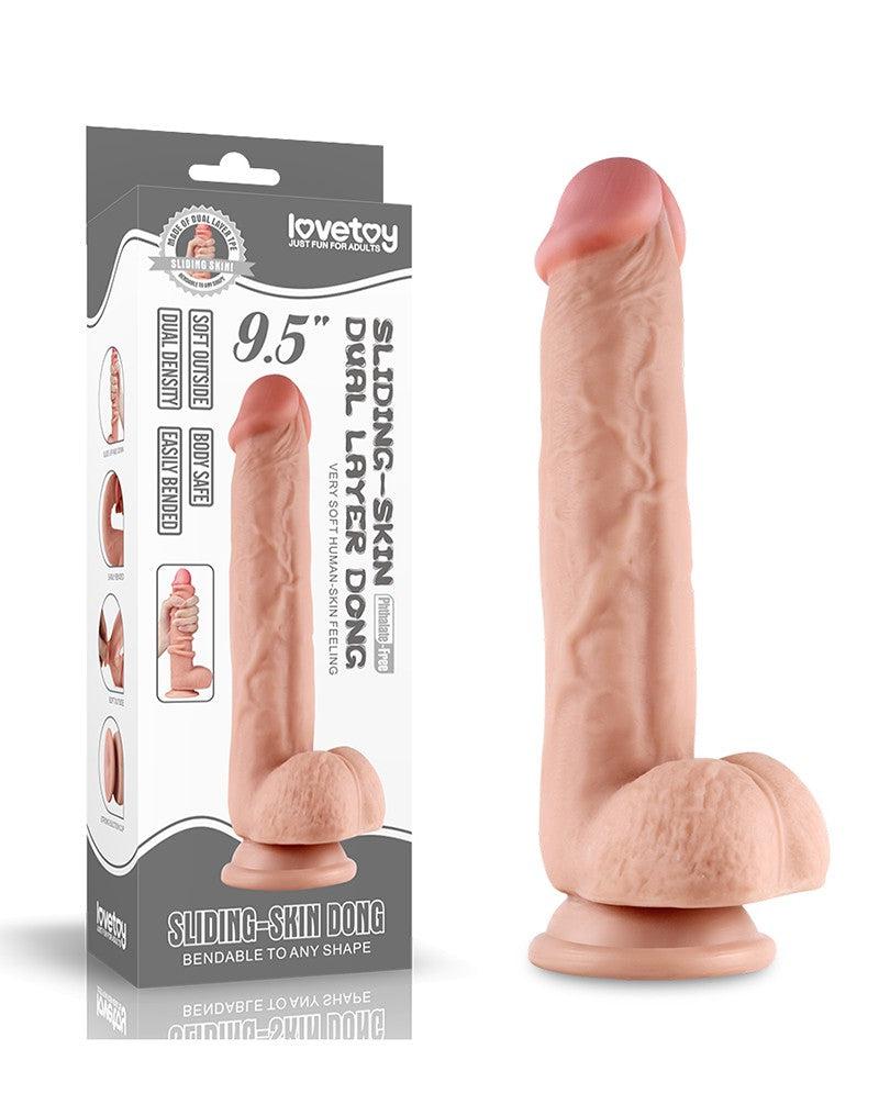 LoveToy - Sliding Skin Dildo - Lengte 24 cm - Lichte Huidskleur
