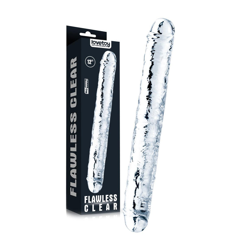 LoveToy - Flawless - Dubbele Dildo - 30 x 3,5 cm - Transparant