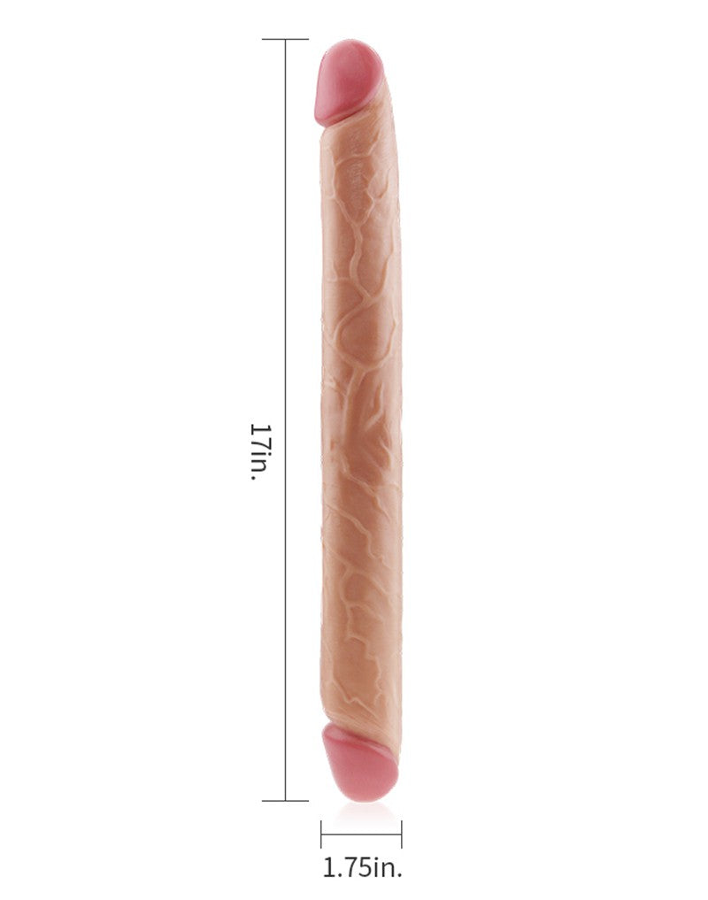 LoveToy - Kingsize Slim Ultra Dubbele Dildo 45 cm - Lichte Huidskleur