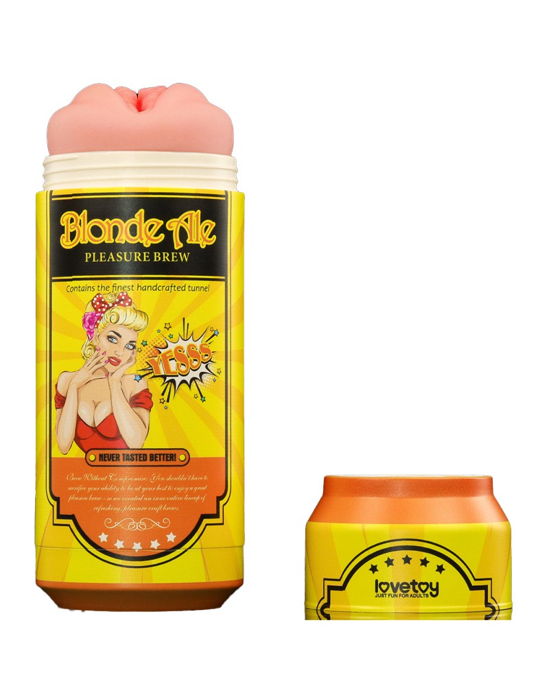 Lovetoy - Masturbator in Bierblikje - Pleasure Brew Blonde Ale Vagina Masturbator - Nude & Geel - TPE