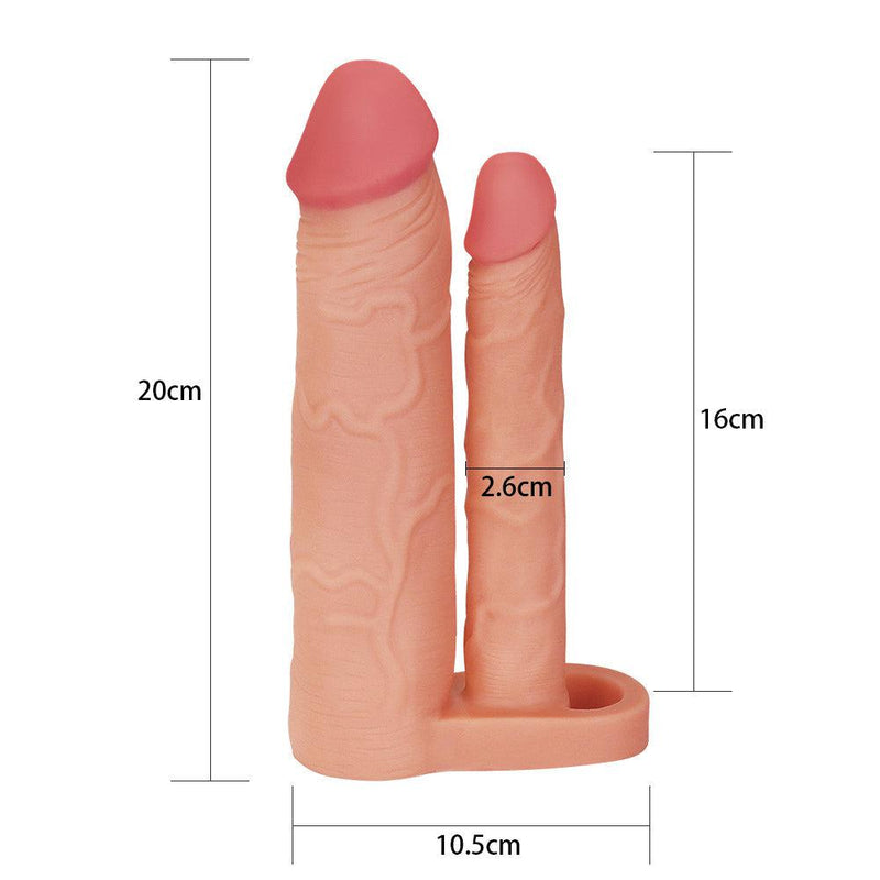 LoveToy - Pleasure X-tender Dubbele penis sleeve - Lichte Huidskleur