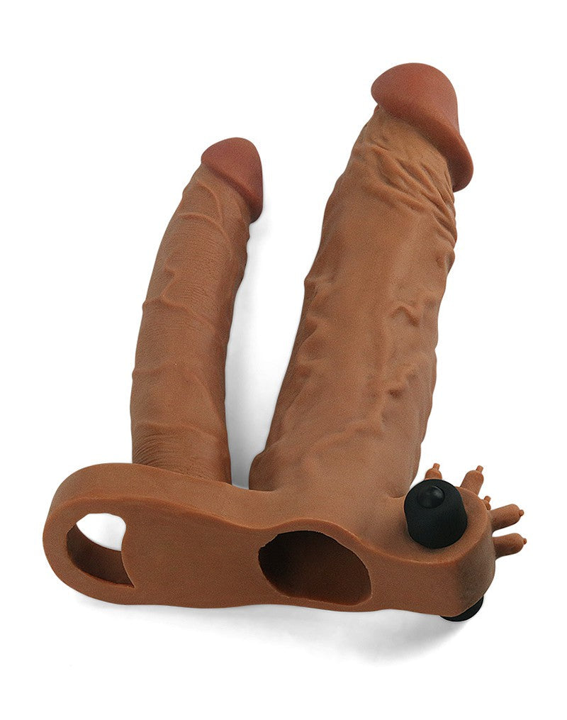 LoveToy - Pleasure X-tender Verlengende Vibrerende dubbele penis sleeve - Bruin
