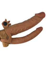LoveToy - Pleasure X-tender Verlengende Vibrerende dubbele penis sleeve - Bruin