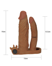 LoveToy - Pleasure X-tender Verlengende Vibrerende dubbele penis sleeve - Bruin
