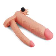 LoveToy - Pleasure X-tender Vibrerende Dubbele Penis Sleeve - 21 en 17 cm - Lichte Huidskleur