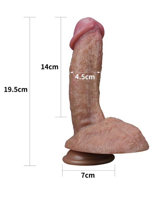 LoveToy - Realistische Grote Dildo 19.5 cm Dubbellaags Siliconen - Donkere Huidskleur