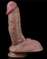 LoveToy - Realistische Grote Dildo 19.5 cm Dubbellaags Siliconen - Donkere Huidskleur