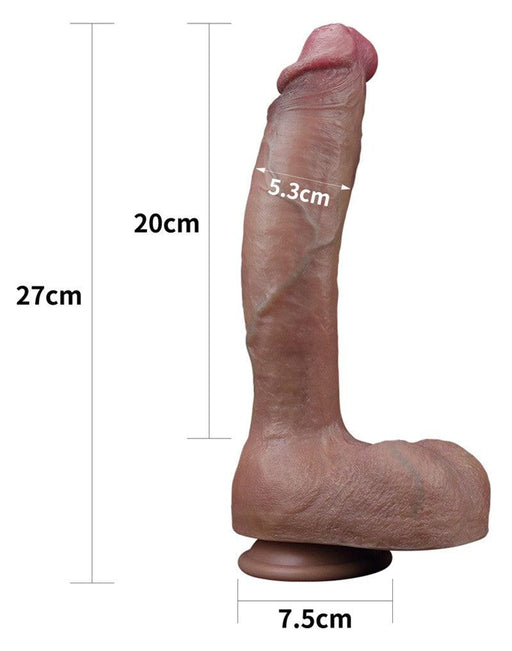 LoveToy - Realistische Grote Dildo 27 cm Dubbellaags Siliconen - Donkere Huidskleur