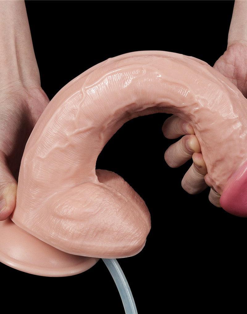 LoveToy - Realistische Squirt Dildo 28 cm - Waterbestendige PVC Dildo in Nude kleur met Squirt functie