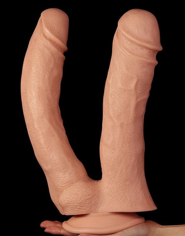 LoveToy - Realistische XXL Dubbele Penetratie Dildo 30 cm - Lichte Huidskleur