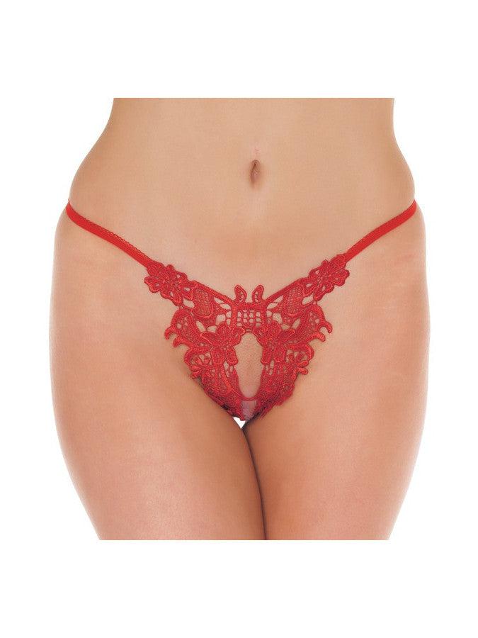 Amorable - Luxe Kanten Flowers String Met Open Kruis - Rood