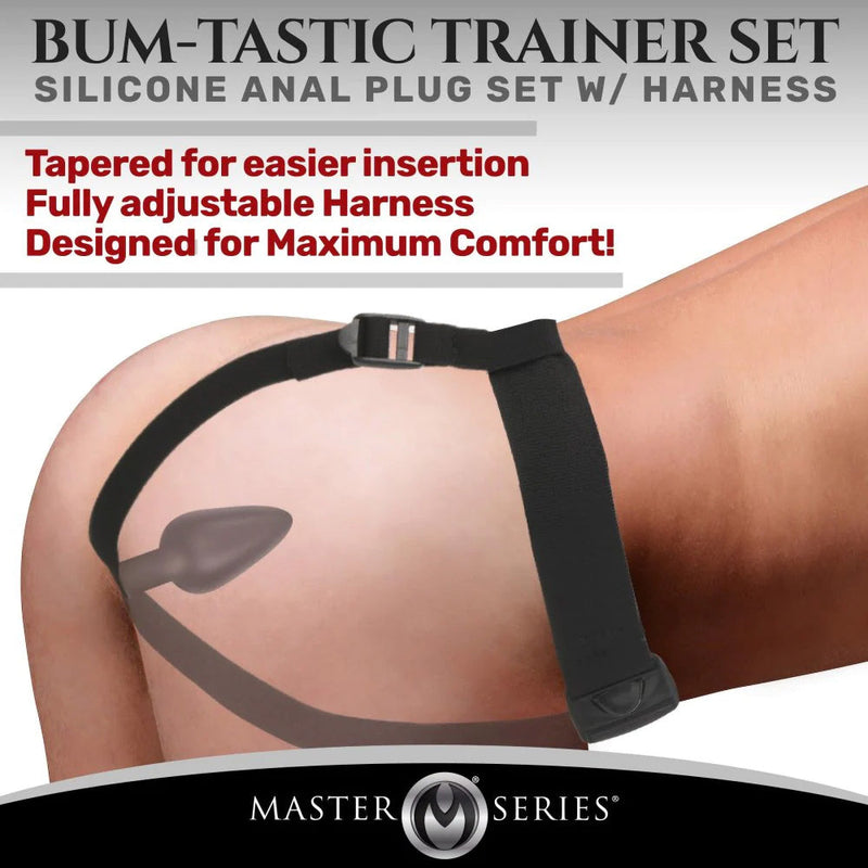 Master Series - Bum-tastic - Buttplug Trainer Set met Harnas - Zwart
