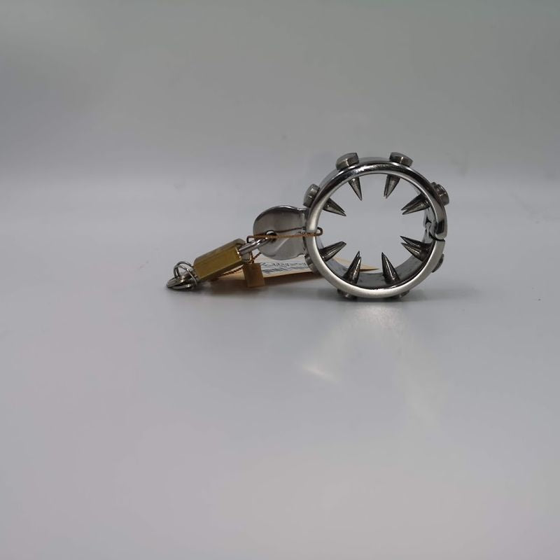 Kiotos Steel - Metalen Cockring Met Spikes Binnenkant En Hangslotje