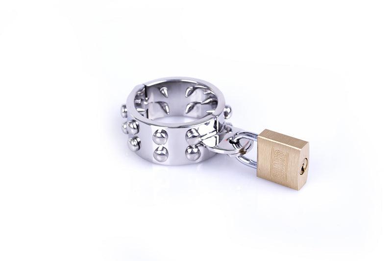 Kiotos Steel - Metalen Cockring Met Spikes Binnenkant En Hangslotje