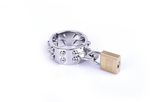 Kiotos Steel - Metalen Cockring Met Spikes Binnenkant En Hangslotje