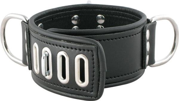 Mister B - Ruige Collar - Afsluitbare Leren Halsband met 3 D-Ringen - Verstelbaar - Zwart - Maat Small-Erotiekvoordeel.nl