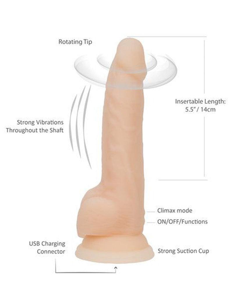 Naked Addiction - Roterende En Vibrerende Siliconen Dildo Met Zuignap 21,5 cm