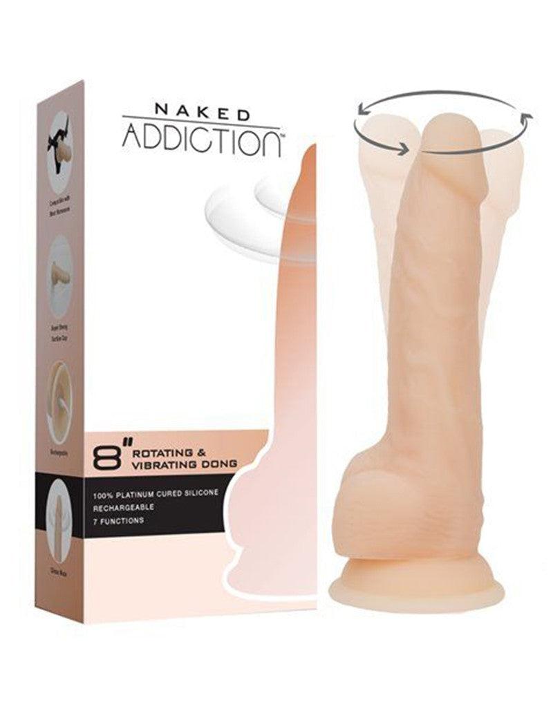 Naked Addiction - Roterende En Vibrerende Siliconen Dildo Met Zuignap 21,5 cm