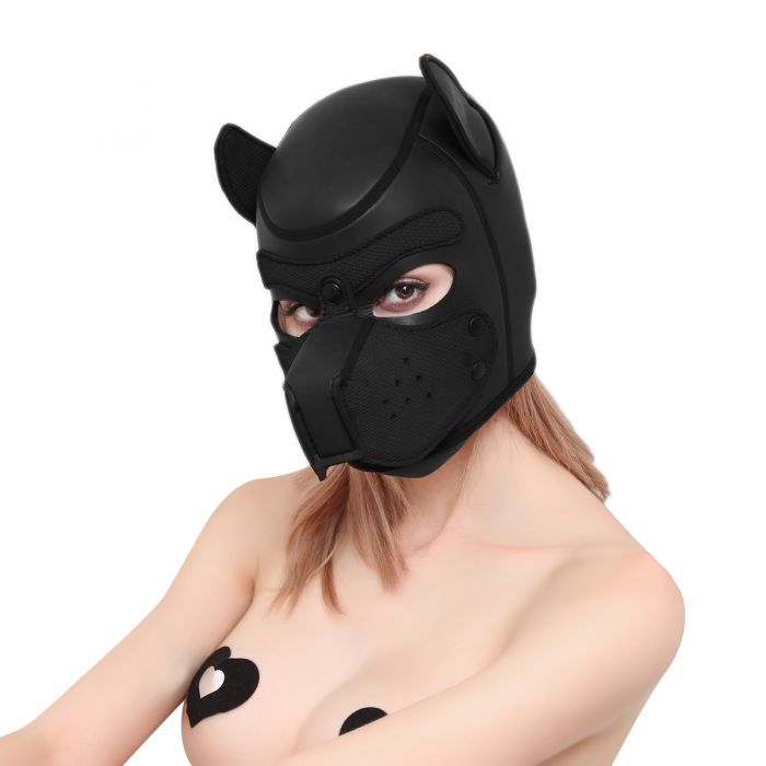 Neopreen Puppy Hood Zwart – Comfortabel hondenmasker voor puppy play