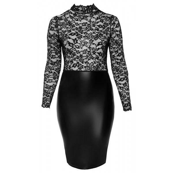Noir Handmade - Wetlook Jurk Met Elastische Kanten Top - Grote Maten/Plus Size-Erotiekvoordeel.nl