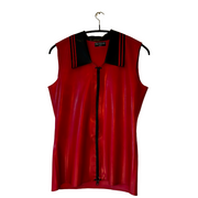 Peter Domenie - Latex Herenshirt Mouwloos met Kraagje - Rood met Zwarte Striping