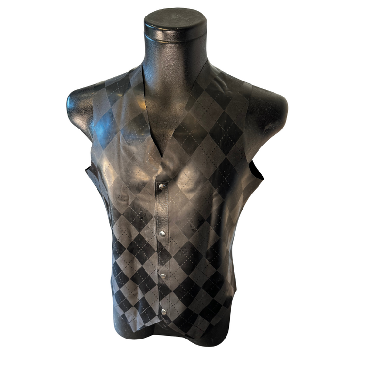 Peter Domenie - Latex Herengilet met Ruitmotief - Zwart/Grijs - Maat L