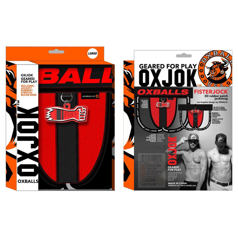 Oxjok Fisterjock - 3D Rubber Fist Jockstrap - Zwart/Rood