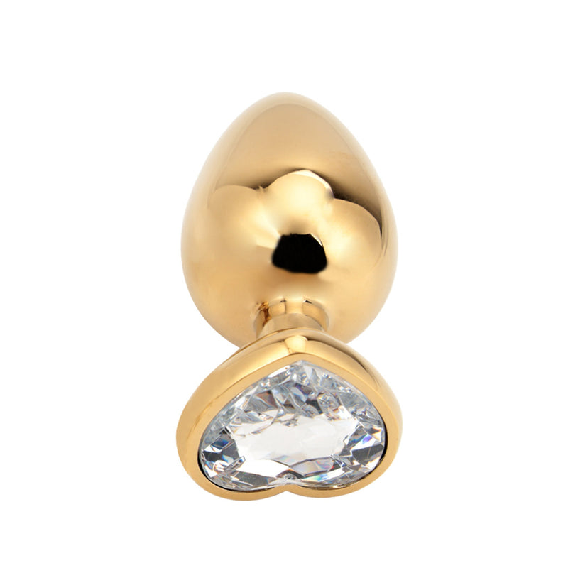 PLGZ - Hartvormige Metalen Buttplug - Goud - Witte Siersteen - Verkrijgbaar in 3 maten-Erotiekvoordeel.nl