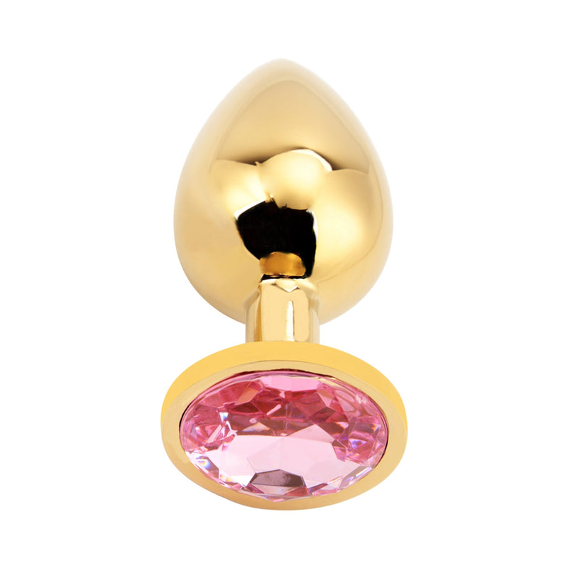 PLGZ - Rosebud Metalen Buttplug - Goud - Roze Siersteen-Erotiekvoordeel.nl