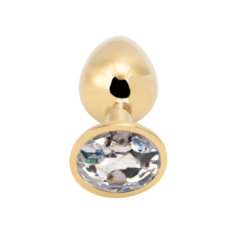 PLGZ - Rosebud Metalen Buttplug - Goud - Transparante Siersteen - Verkrijgbaar in 3 maten-Erotiekvoordeel.nl