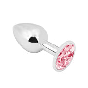 PLGZ - Rosebud Metalen Buttplug - Zilver - Roze Siersteen - Verkrijgbaar in 3 maten-Erotiekvoordeel.nl