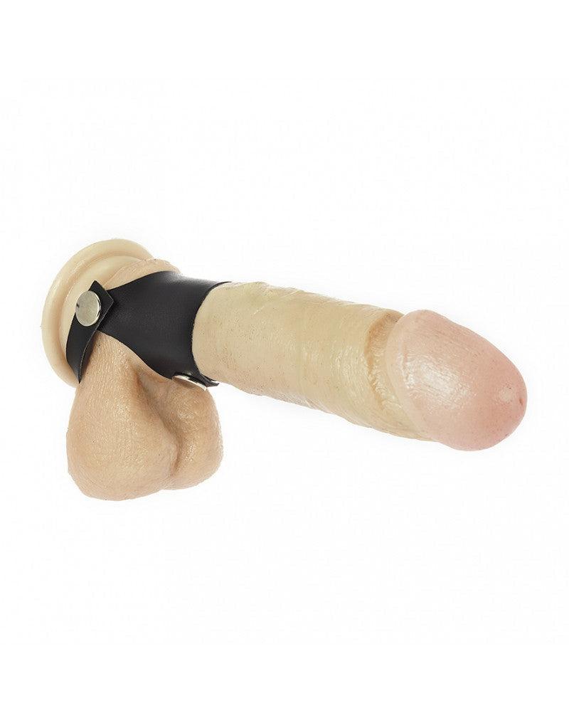 Rimba - Penis Strap Met Ball Stretcher - Leder - Verstelbaar met Drukknopen - Zwart