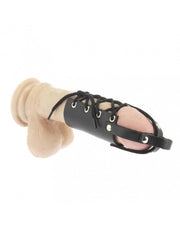 Rimba - Lederen Penis Strap met Veter en Bandje over Eikel - Zwart