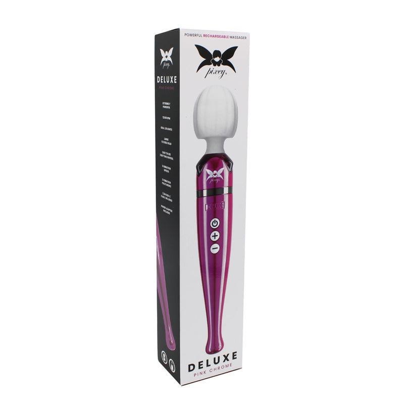 Pixey DeLuxe - Pink Chrome Edition - Oplaadbare Wand Vibrator - de krachtigste die er is