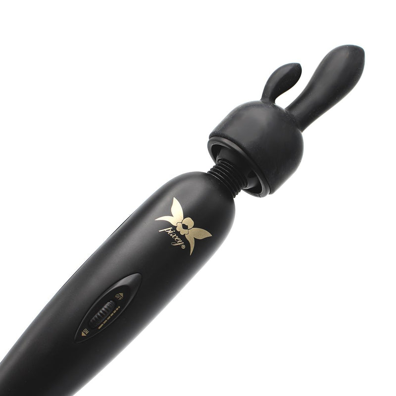 Pixey Turbo - Wand Vibrator - Massager - Black Edition - Met Twee Opzetstukken