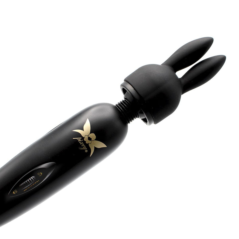 Pixey Turbo - Wand Vibrator - Massager - Black Edition - Met Twee Opzetstukken