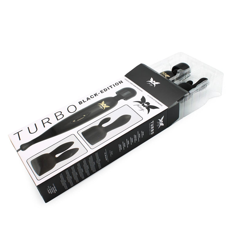 Pixey Turbo - Wand Vibrator - Massager - Black Edition - Met Twee Opzetstukken