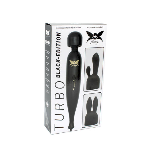Pixey Turbo - Wand Vibrator - Massager - Black Edition - Met Twee Opzetstukken
