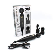 Pixey Turbo - Wand Vibrator - Massager - Black Edition - Met Twee Opzetstukken