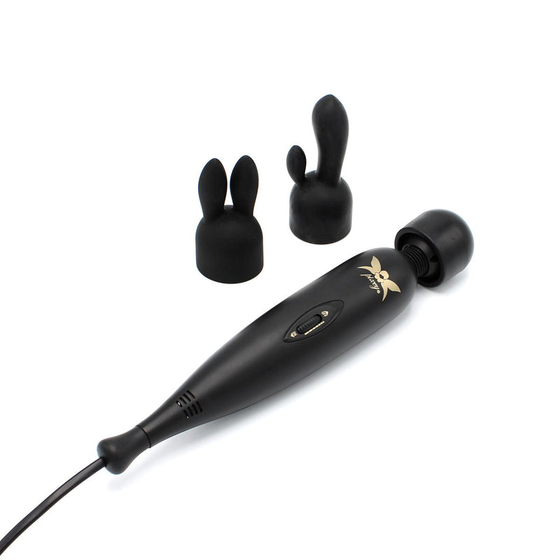 Pixey Turbo - Wand Vibrator - Massager - Black Edition - Met Twee Opzetstukken