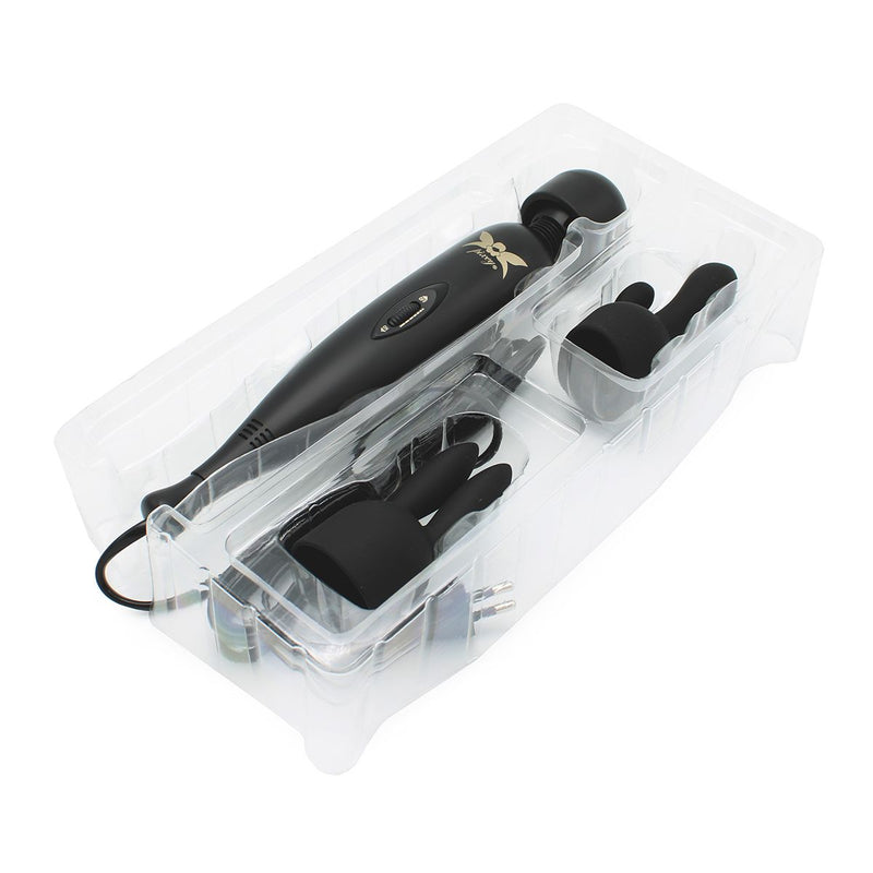 Pixey Turbo - Wand Vibrator - Massager - Black Edition - Met Twee Opzetstukken
