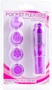 Pocket Pleasure - Pocket Rocket Massager - 4 opzetstukjes - Paars-Erotiekvoordeel.nl